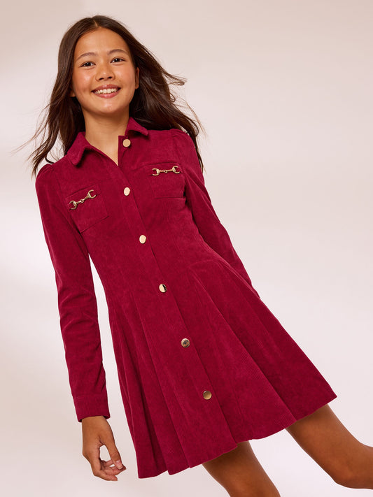 Lipsy Burgundy Red Cord Long Sleeve Collar Dress (5-16yrs) - image 1