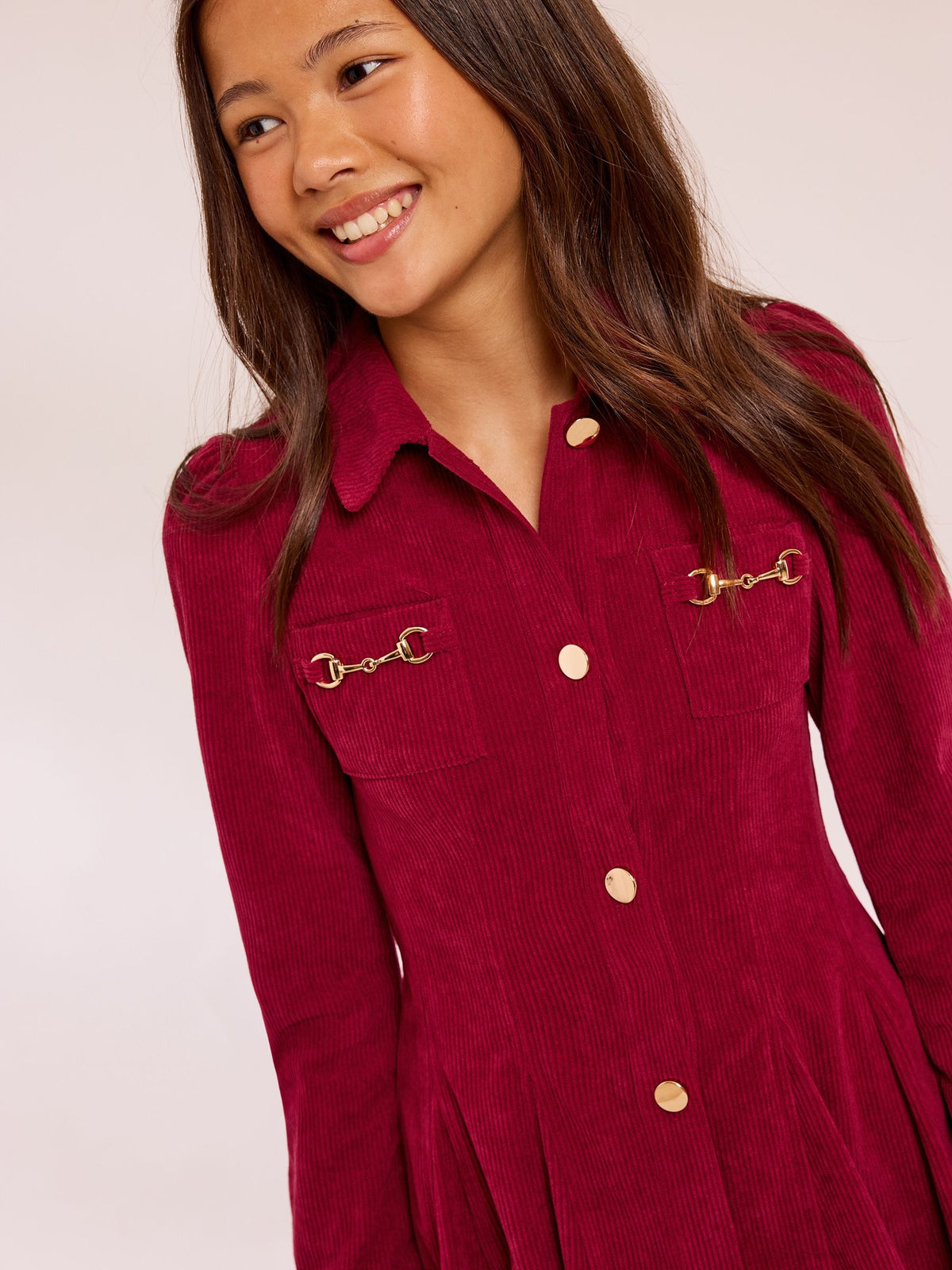 Lipsy Burgundy Red Cord Long Sleeve Collar Dress (5-16yrs) - image 2