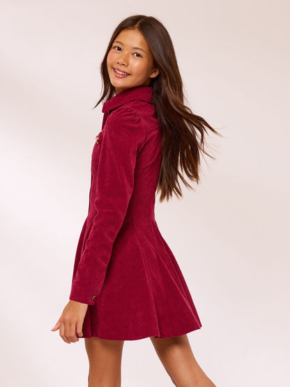 Lipsy Burgundy Red Cord Long Sleeve Collar Dress (5-16yrs) - image 5