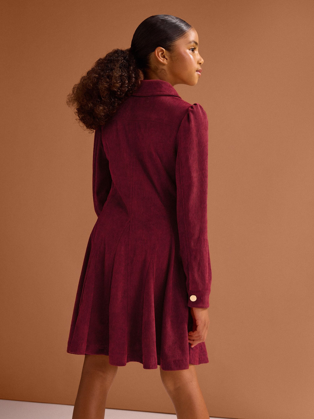 Lipsy Burgundy Red Cord Long Sleeve Collar Dress (5-16yrs) - image 6