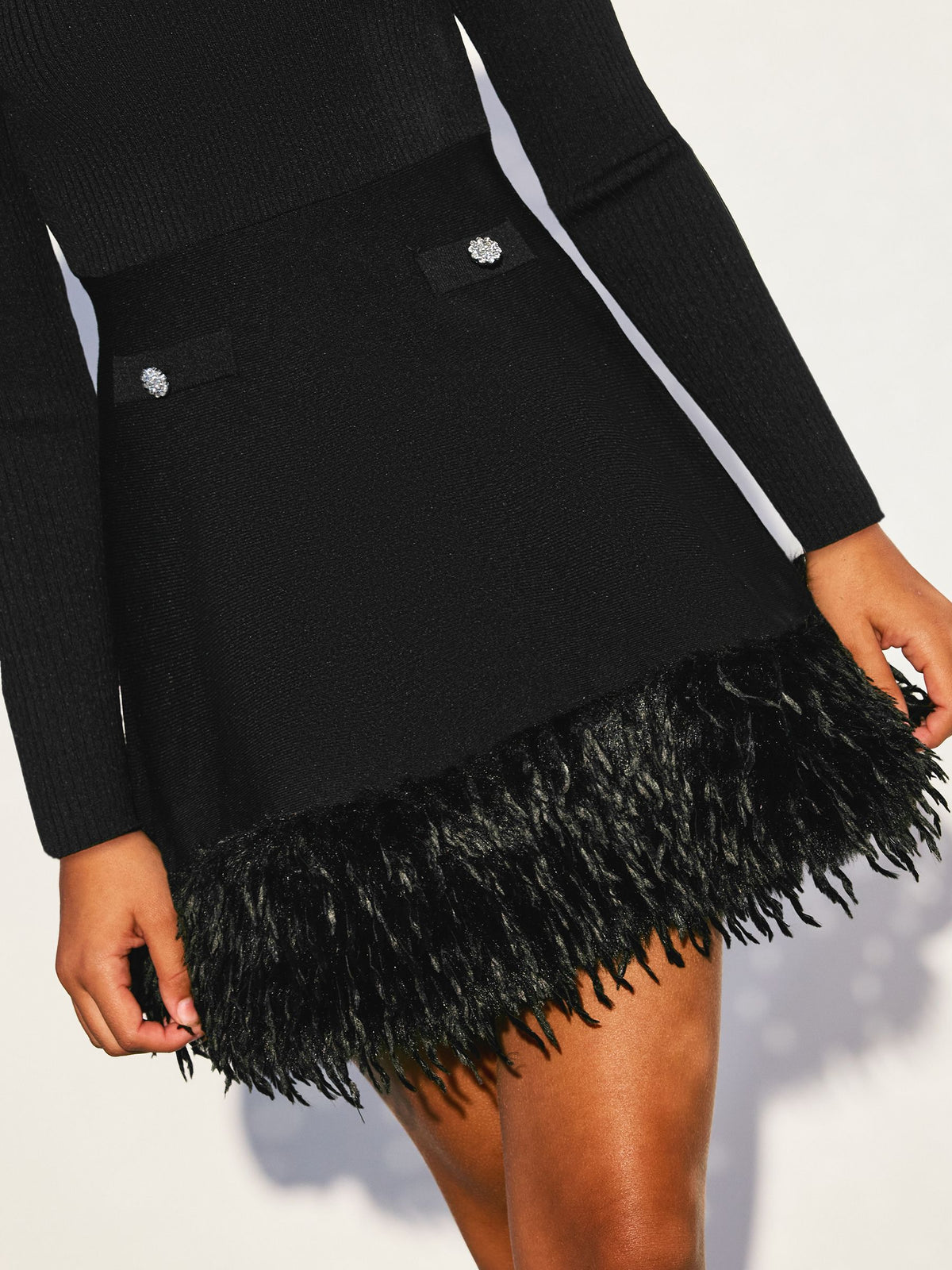 Lipsy Black Faux Fur Hem Knitted Party Dress (5-16yrs) - image 2