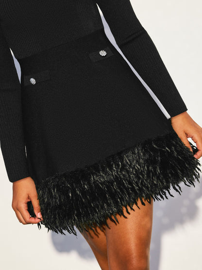 Lipsy Black Faux Fur Hem Knitted Party Dress (5-16yrs) - image 2