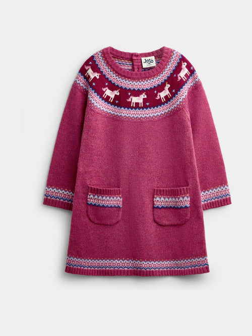 Dsiney Kidz - Jojo Maman Bébé Rose Pink Unicorn Fairisle Knitted Dress image 1