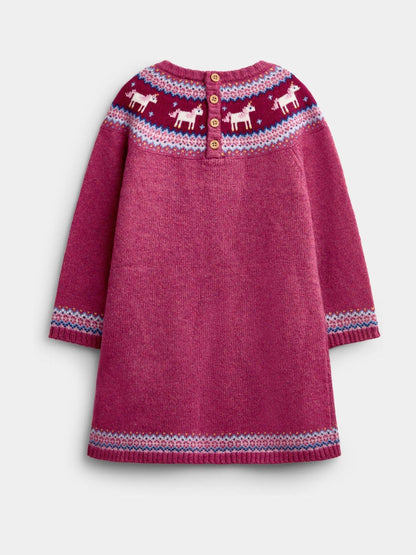 Dsiney Kidz - Jojo Maman Bébé Rose Pink Unicorn Fairisle Knitted Dress image 2