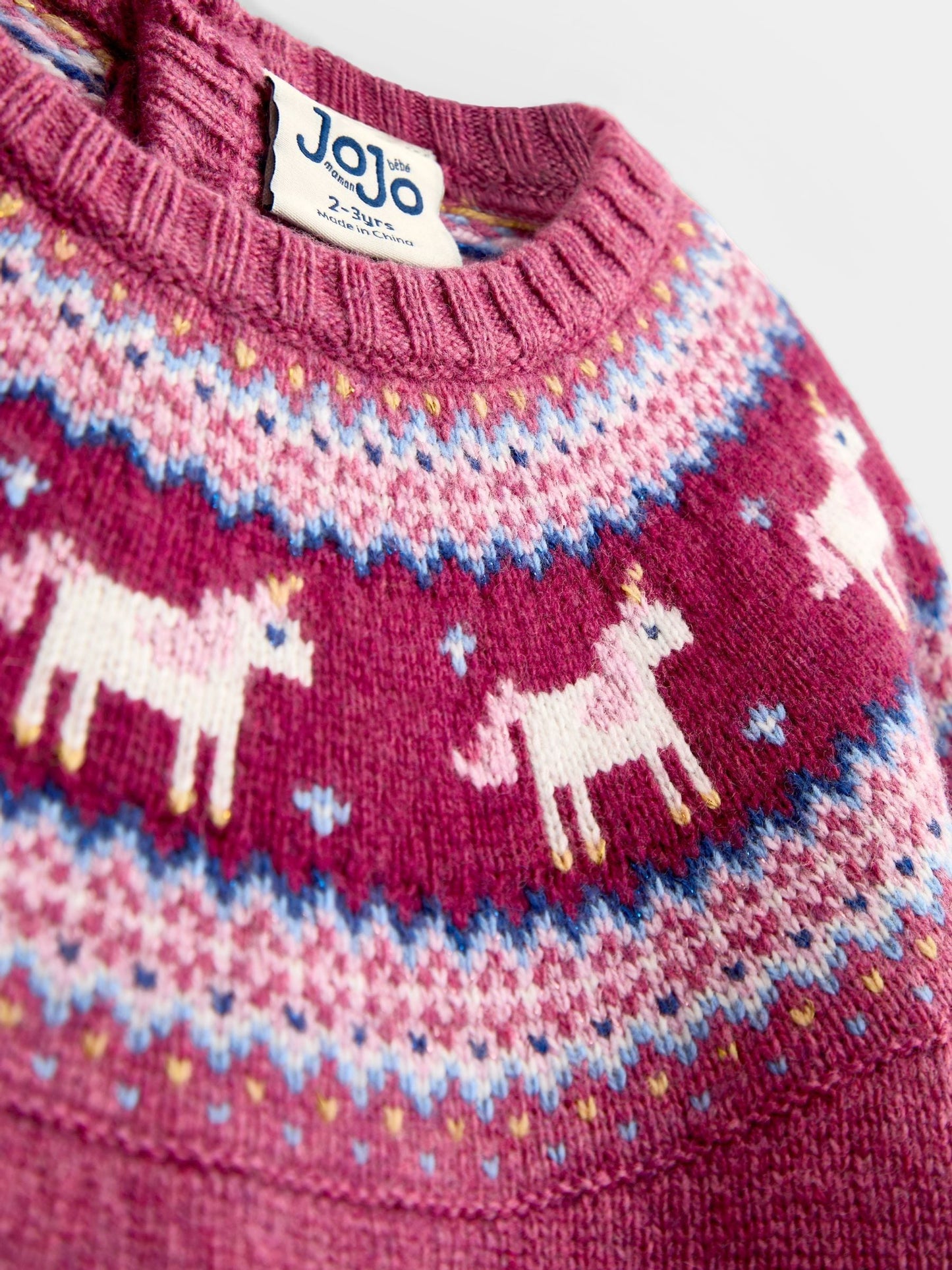 Dsiney Kidz - Jojo Maman Bébé Rose Pink Unicorn Fairisle Knitted Dress image 3