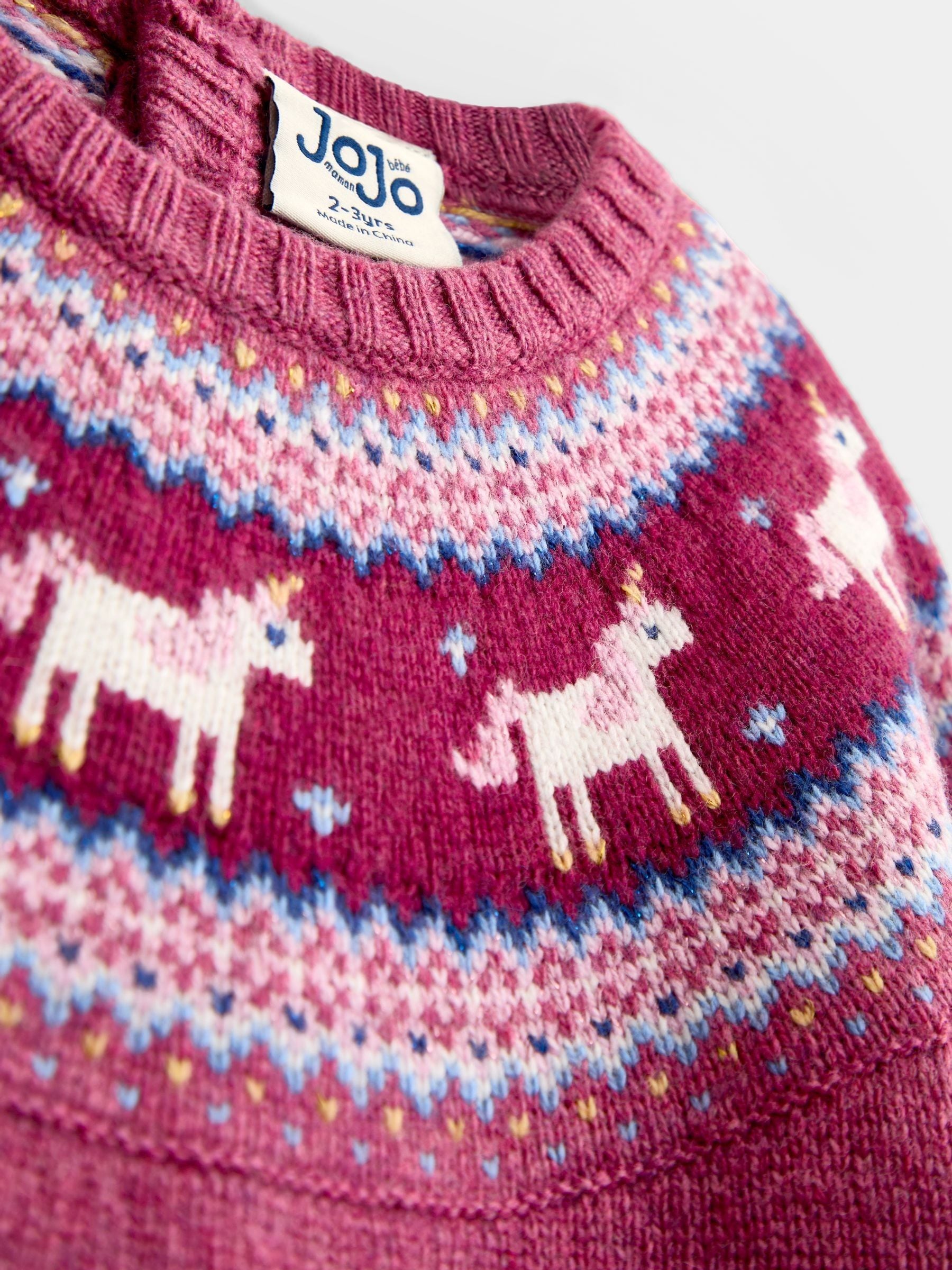 Dsiney Kidz - Jojo Maman Bébé Rose Pink Unicorn Fairisle Knitted Dress image 3
