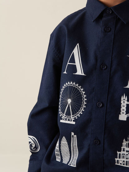 Dsiney Kidz - Angel & Rocket Blue Neo Oversized City Print Shirt image 4