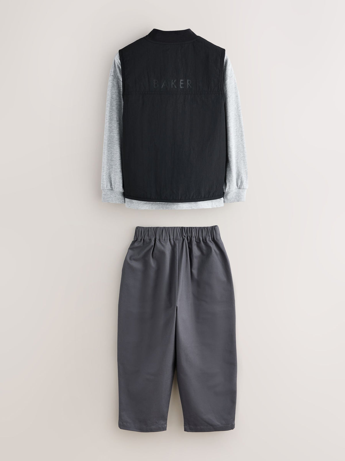 Baker by Ted Baker Black 3 Piece Gilet Grey Marl T-Shirt and Woven Cargo Trousers Set - image 16