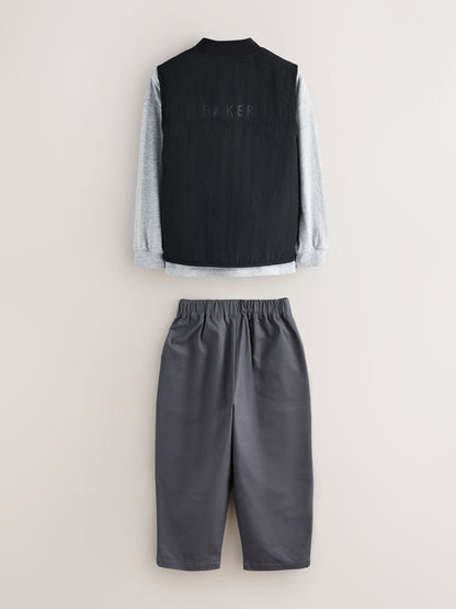 Baker by Ted Baker Black 3 Piece Gilet Grey Marl T-Shirt and Woven Cargo Trousers Set - image 16