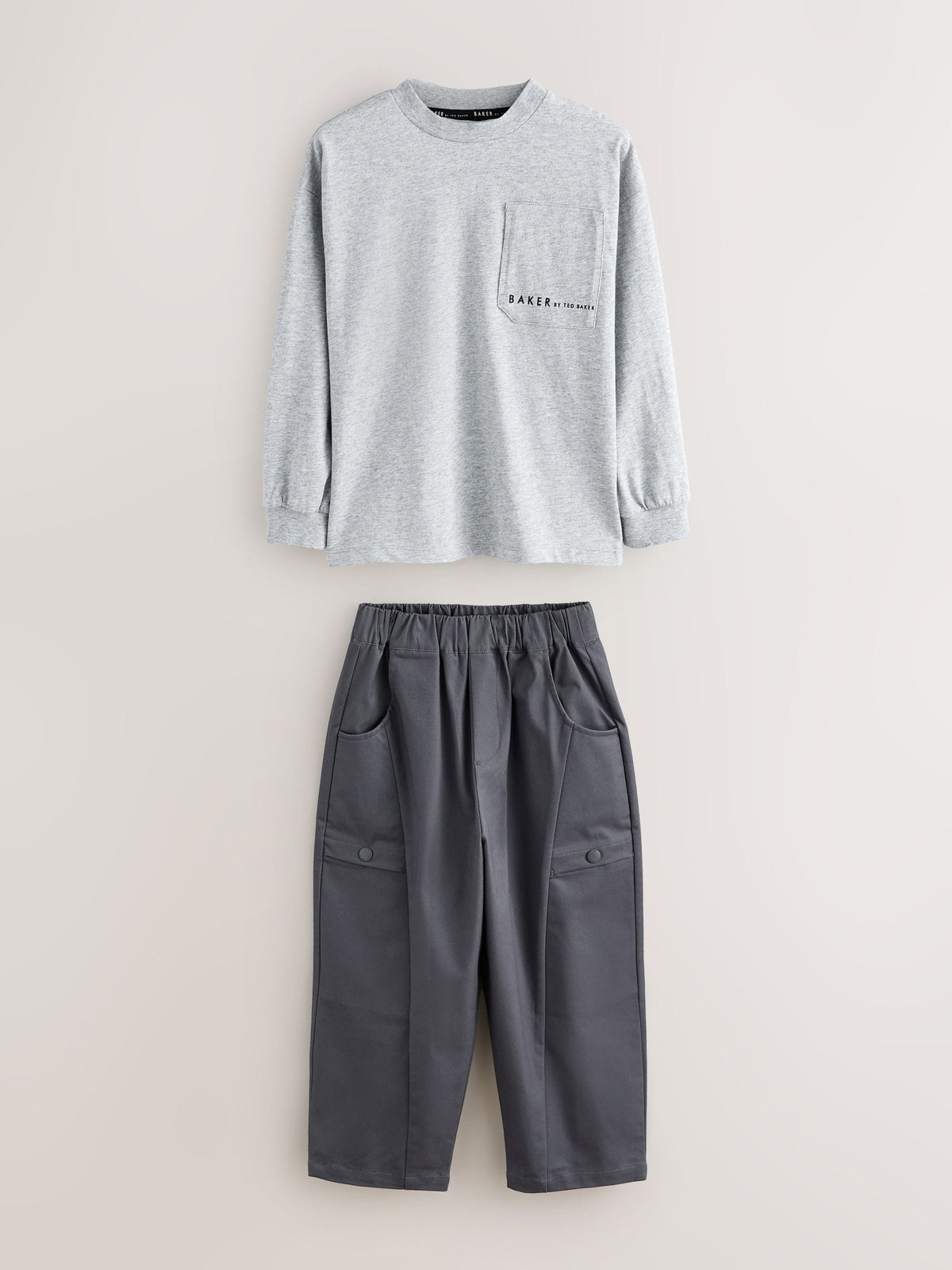 Baker by Ted Baker Black 3 Piece Gilet Grey Marl T-Shirt and Woven Cargo Trousers Set - image 17