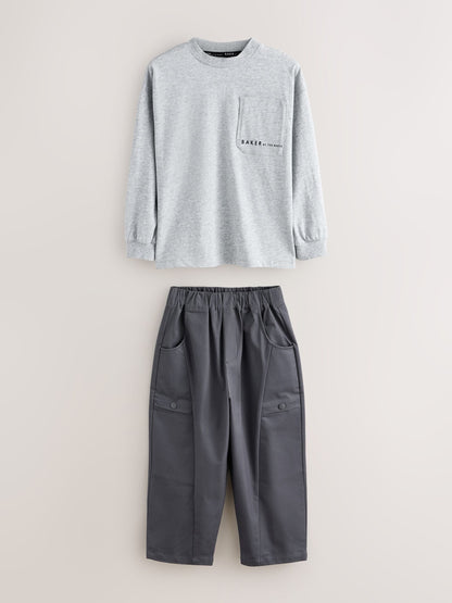 Baker by Ted Baker Black 3 Piece Gilet Grey Marl T-Shirt and Woven Cargo Trousers Set - image 17