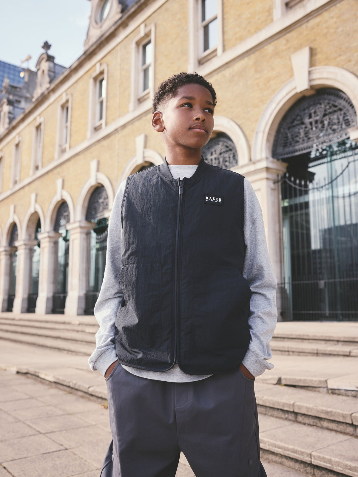 Baker by Ted Baker Black 3 Piece Gilet Grey Marl T-Shirt and Woven Cargo Trousers Set - image 4