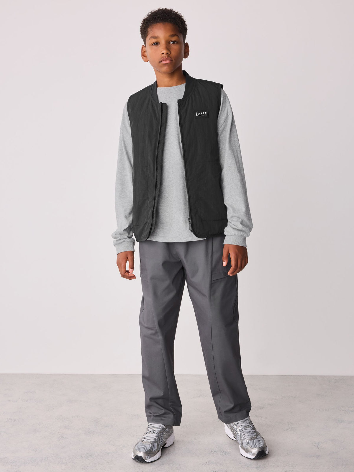 Baker by Ted Baker Black 3 Piece Gilet Grey Marl T-Shirt and Woven Cargo Trousers Set - image 7