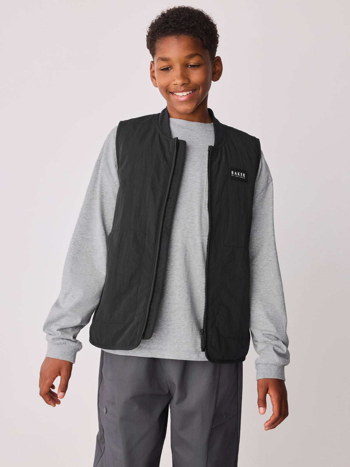 Baker by Ted Baker Black 3 Piece Gilet Grey Marl T-Shirt and Woven Cargo Trousers Set - image 9