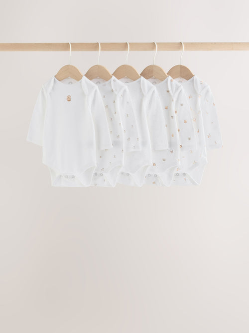 Dsiney Kidz - White Mini Safari Animals Long Sleeve Baby Bodysuits 5 Pack image 1