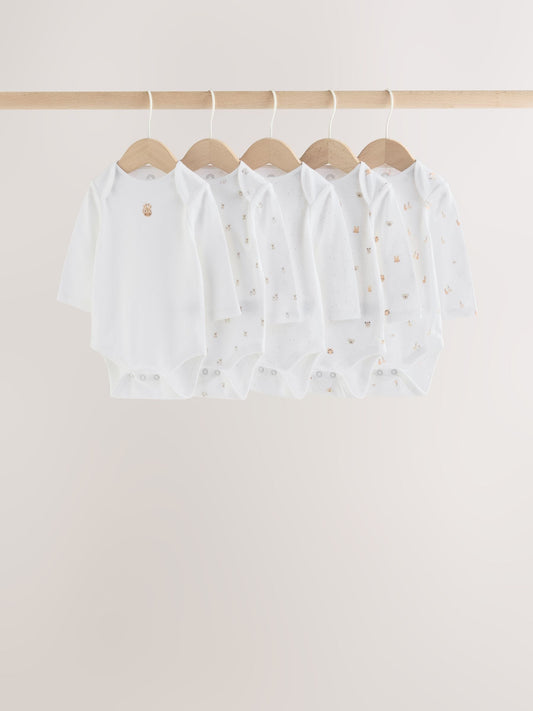 Dsiney Kidz - White Mini Safari Animals Long Sleeve Baby Bodysuits 5 Pack image 1