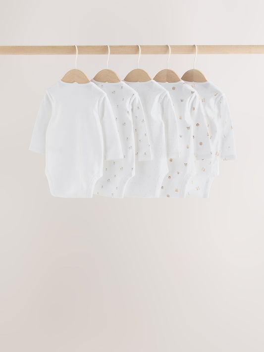 Dsiney Kidz - White Mini Safari Animals Long Sleeve Baby Bodysuits 5 Pack image 2