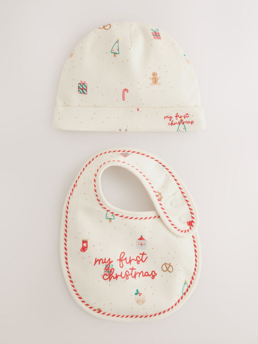 White/Red My First Christmas Baby Hat & Bib Set (0-12mths) - image 1