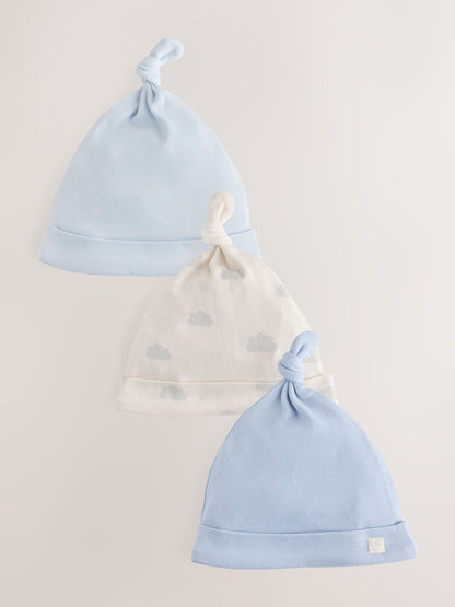 Pale Blue Cloud Beanies 3 Pack (0-12mths) - image 1
