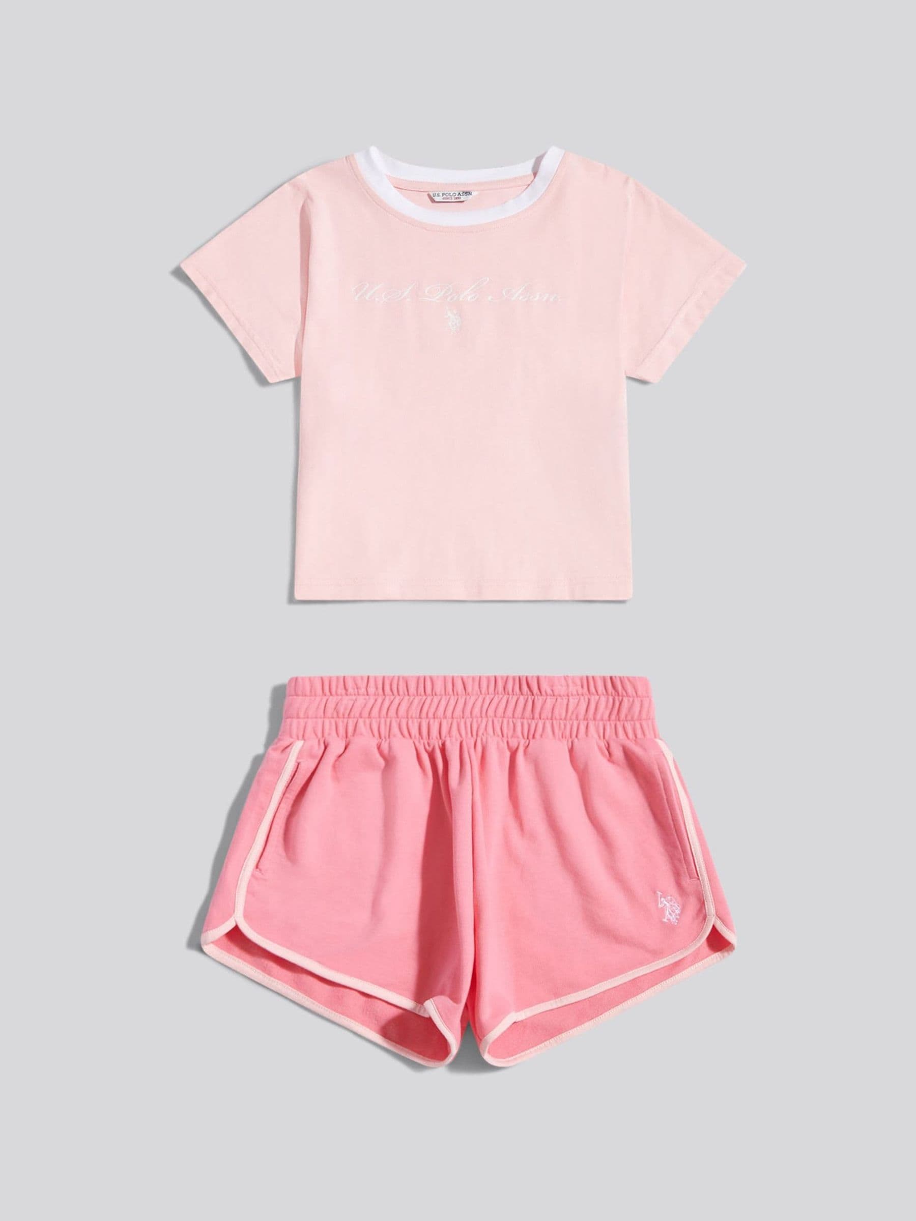 Dsiney Kidz - U.S. Polo Assn. Pink Script Graphic T-Shirt & Sweat Shorts Set image 2
