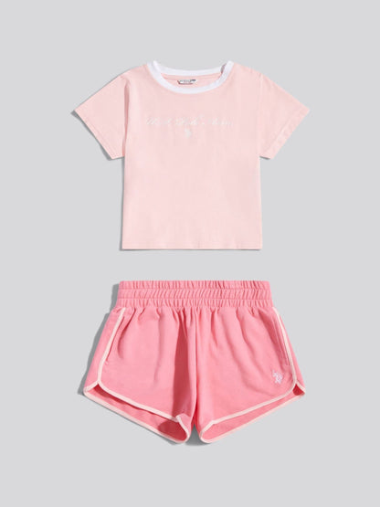 Dsiney Kidz - U.S. Polo Assn. Pink Script Graphic T-Shirt & Sweat Shorts Set image 2