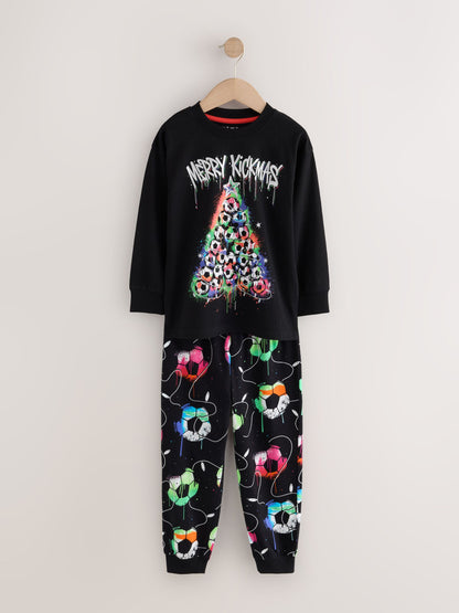 Dsiney Kidz - Black Multi Football Christmas Pyjamas Set (3-16yrs) image 1