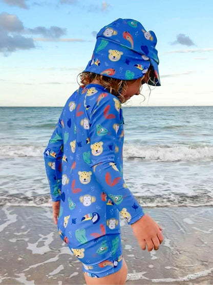 Purebaby Blue Printed Long Sleeve Swim Sunsuit image 1