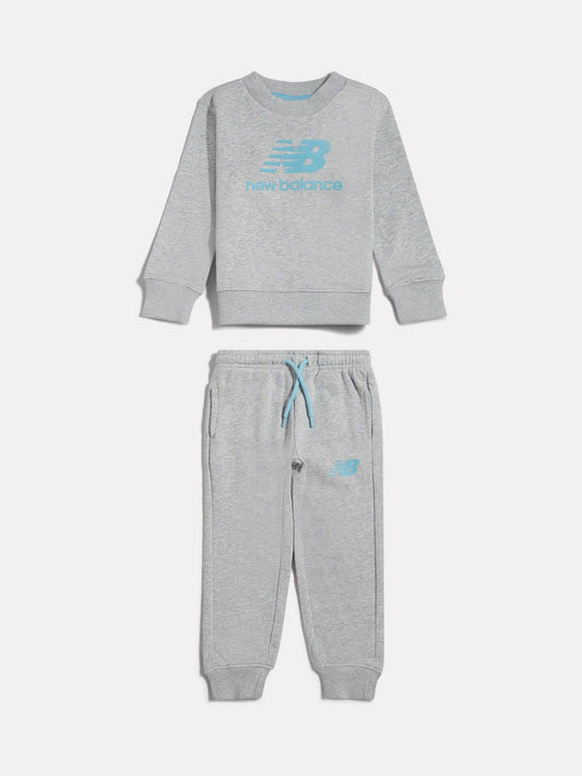 New Balance Grey Stacked Logo Crew Neck Sweat Top & Joggers Set image 1
