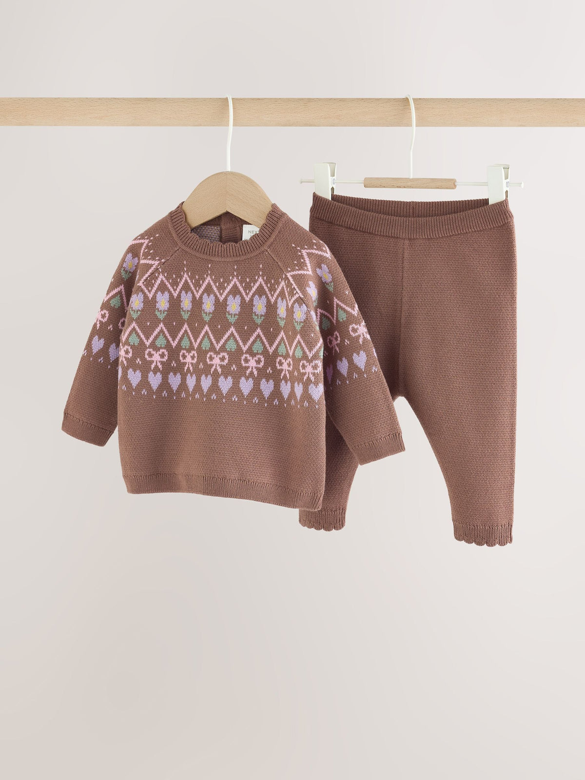 Chocolate Brown Fairisle Knitted Jumper and Legging Baby Set 2 Piece (0mths-2yrs) - image 1