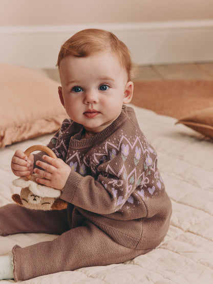 Chocolate Brown Fairisle Knitted Jumper and Legging Baby Set 2 Piece (0mths-2yrs) - image 2