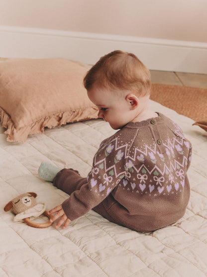 Chocolate Brown Fairisle Knitted Jumper and Legging Baby Set 2 Piece (0mths-2yrs) - image 3
