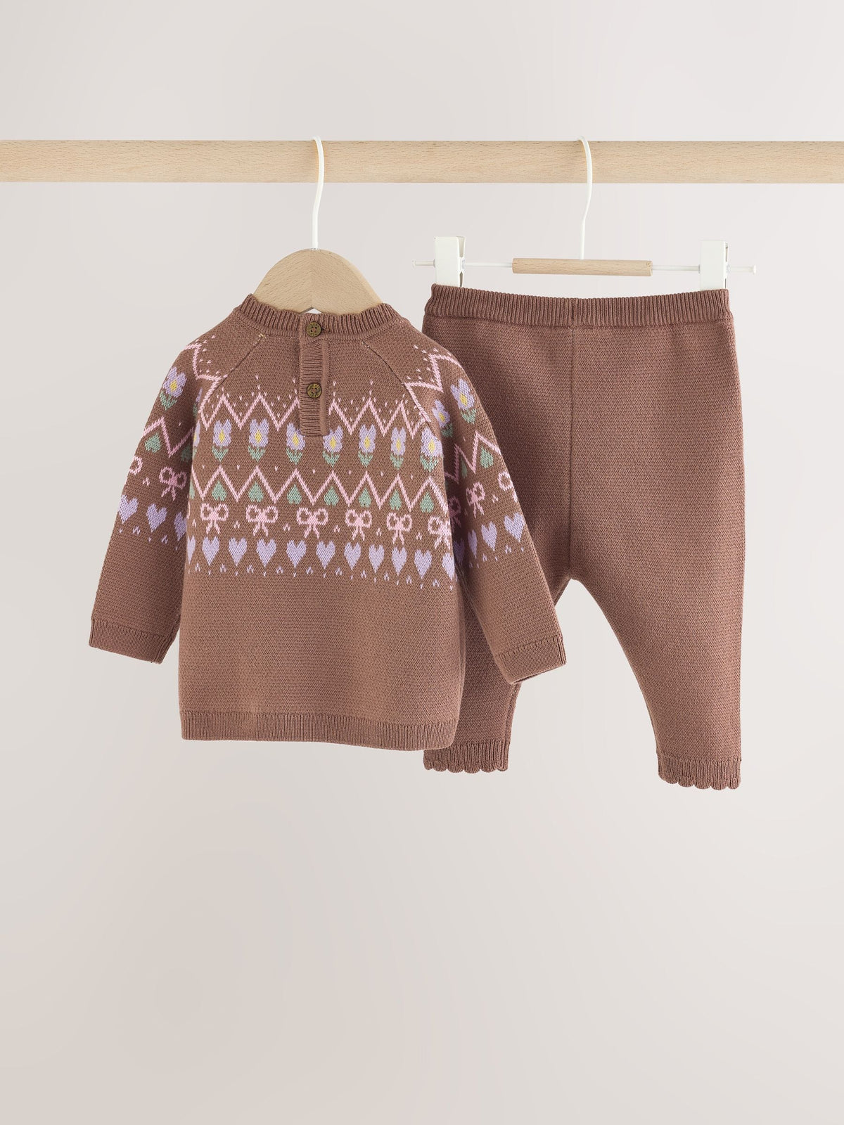 Chocolate Brown Fairisle Knitted Jumper and Legging Baby Set 2 Piece (0mths-2yrs) - image 6