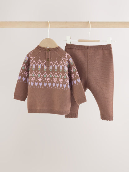 Chocolate Brown Fairisle Knitted Jumper and Legging Baby Set 2 Piece (0mths-2yrs) - image 6