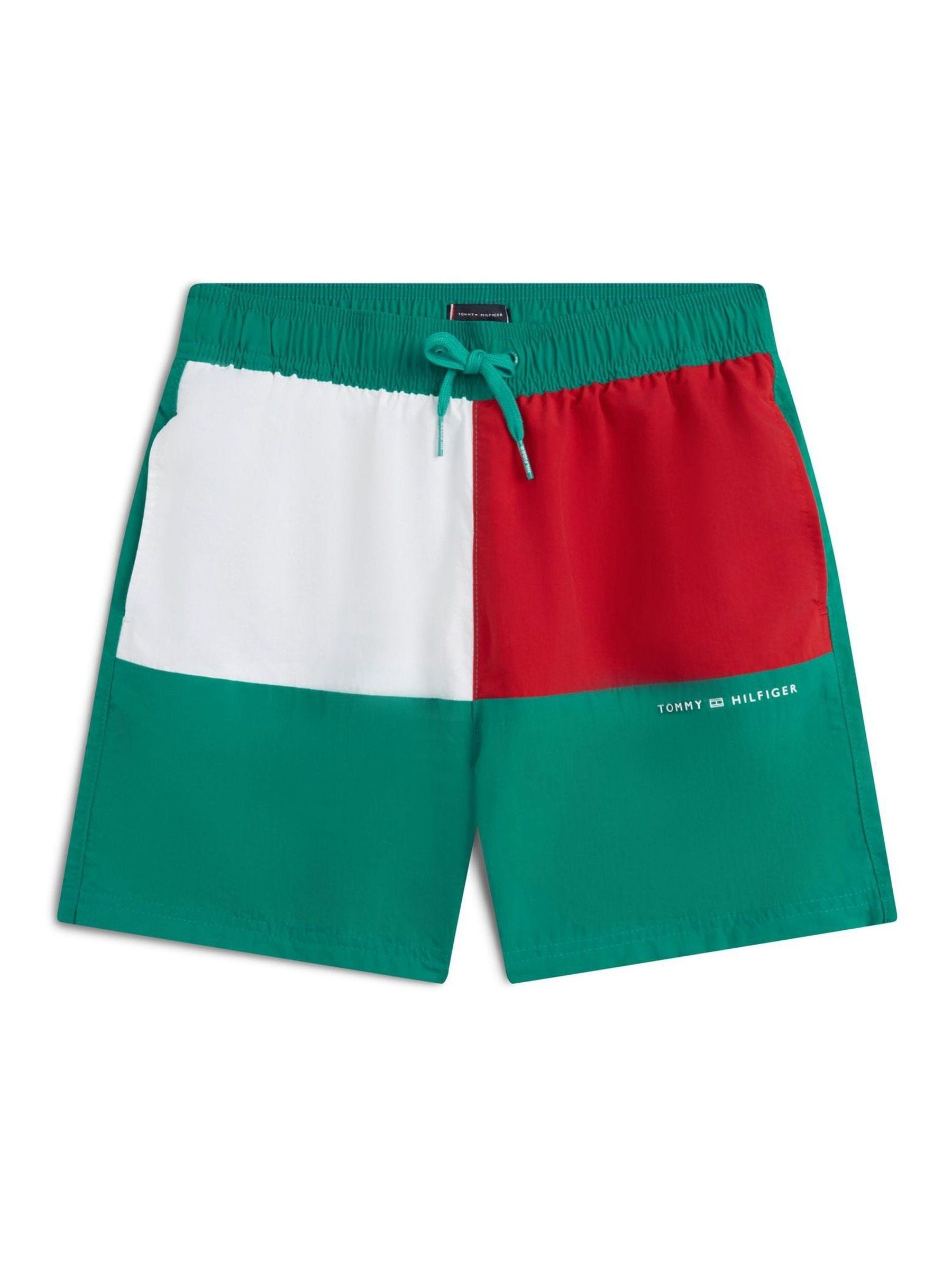 Tommy Hilfiger Green Classic Colour-Blocked Mid Length Swim Shorts image 1
