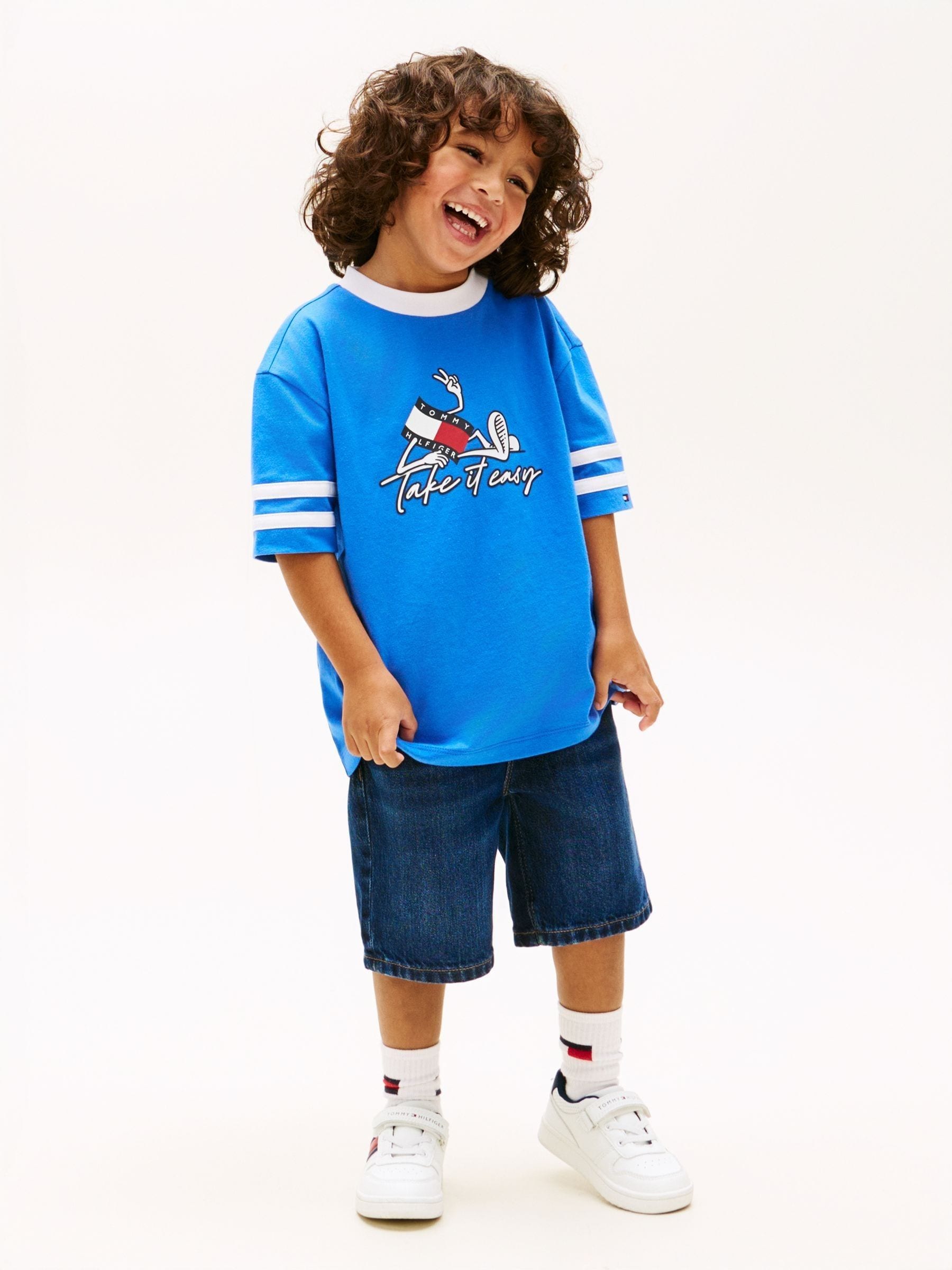 Tommy Hilfiger Blue Wavy Flag Graphic Jersey T-Shirt image 2
