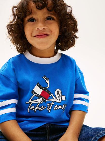 Tommy Hilfiger Blue Wavy Flag Graphic Jersey T-Shirt image 4