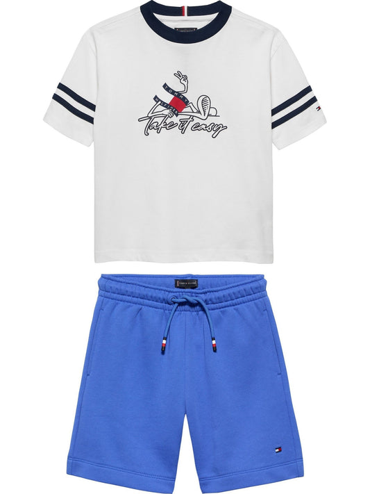 Tommy Hilfiger Blue Wavy Flag Graphic T-Shirt And Sweat Shorts Set image 1