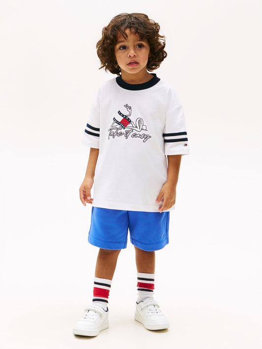 Tommy Hilfiger Blue Wavy Flag Graphic T-Shirt And Sweat Shorts Set image 2