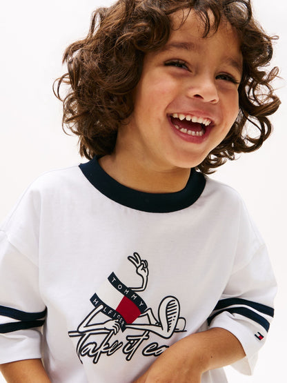 Tommy Hilfiger Blue Wavy Flag Graphic T-Shirt And Sweat Shorts Set image 3