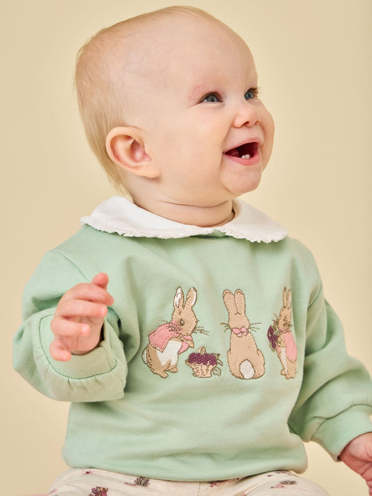 Dsiney Kidz - JoJo Maman Bébé Sage Green Floral Peter Rabbit™ Flopsy Sweatshirt & Legging Set image 1