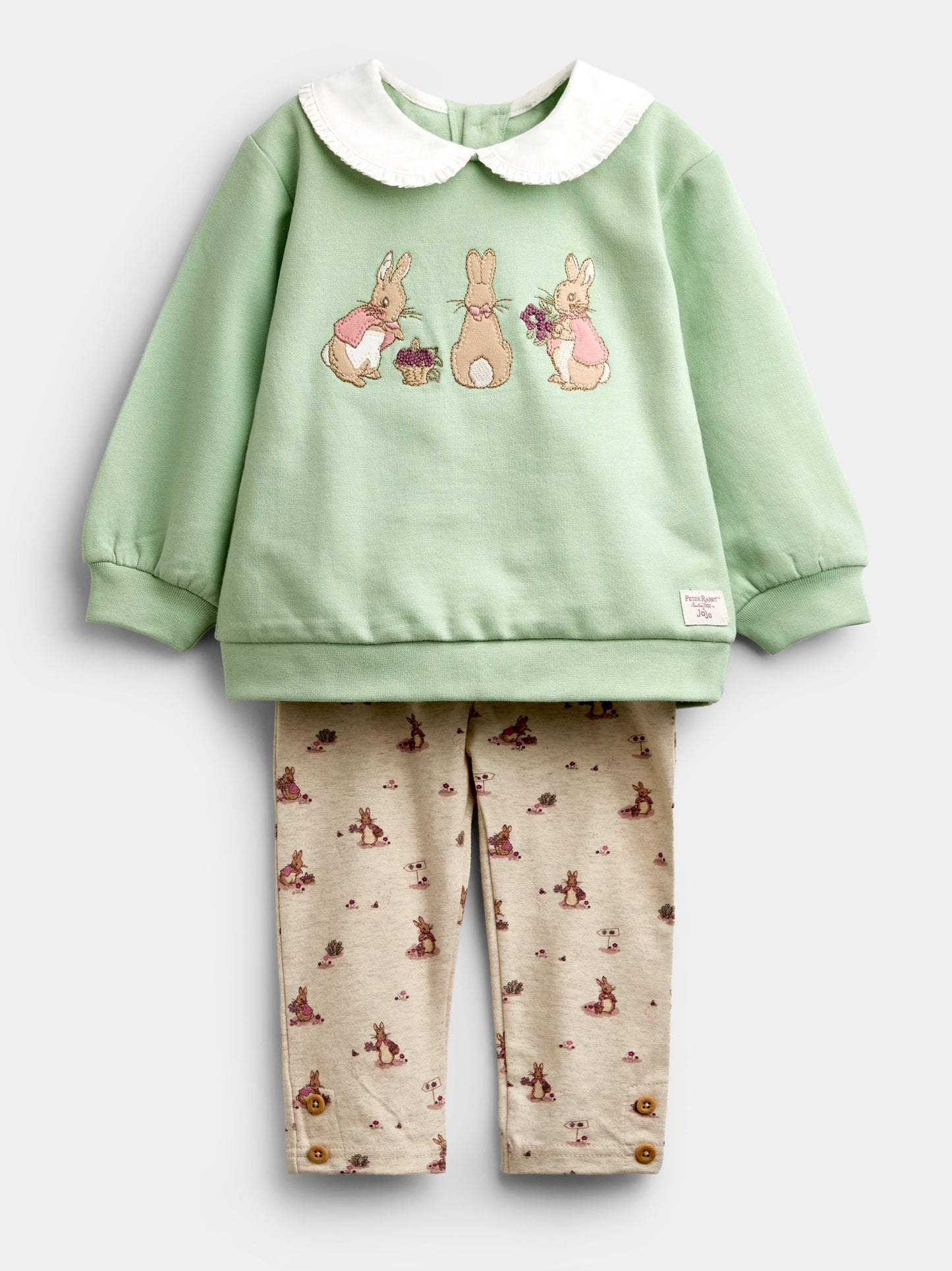 Dsiney Kidz - JoJo Maman Bébé Sage Green Floral Peter Rabbit™ Flopsy Sweatshirt & Legging Set image 4