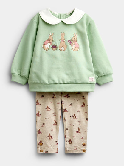 Dsiney Kidz - JoJo Maman Bébé Sage Green Floral Peter Rabbit™ Flopsy Sweatshirt & Legging Set image 4