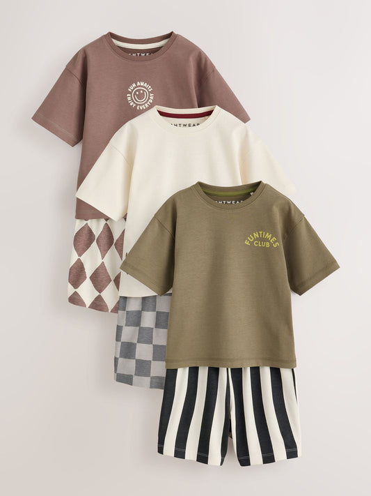 Khaki/Grey/Maroon Shorts Pyjamas 3 Pack (9mths-12yrs) - image 1