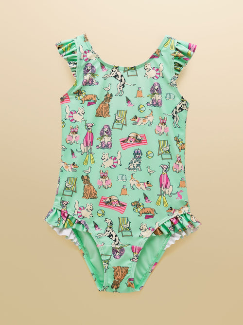 Dsiney Kidz - Joules Girls' Splash Green Dogs Swimming Costume image 1