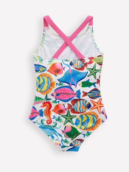 Boden Orange Cross Back Printed Swimsuit image 2