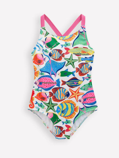 Boden Orange Cross Back Printed Swimsuit image 1