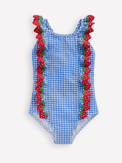 Boden Blue Flutter Trim Swimsuit image 1
