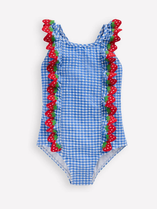 Boden Blue Flutter Trim Swimsuit image 1