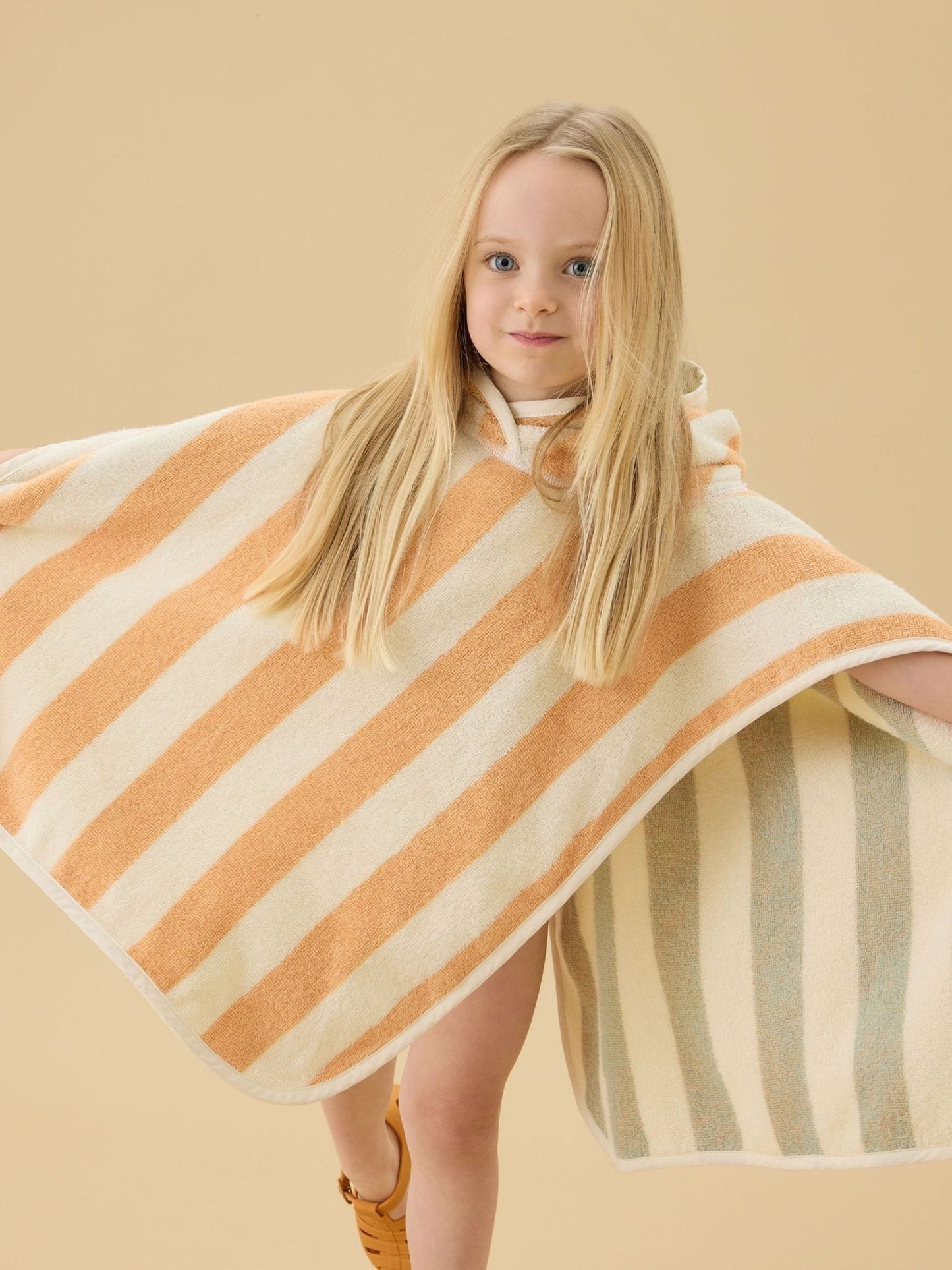 KIDLY by MORI Orange Stripe Reversible Hooded Beach/Pool Towel image 1