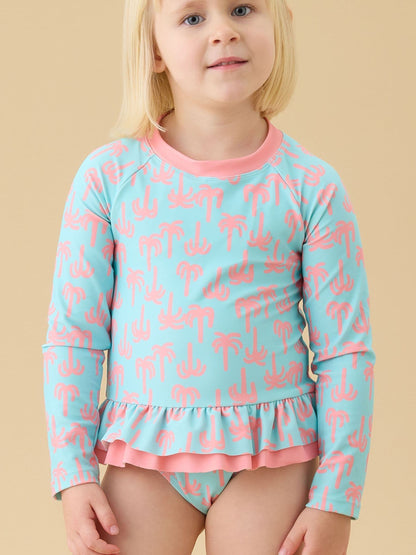 KIDLY by MORI Blue Frilled Long Sleeve Sunsafe Swimsuit image 3